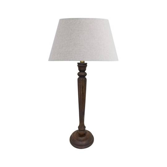 Table Lamp and Shade - Antique Brown Wood / Natural Linen